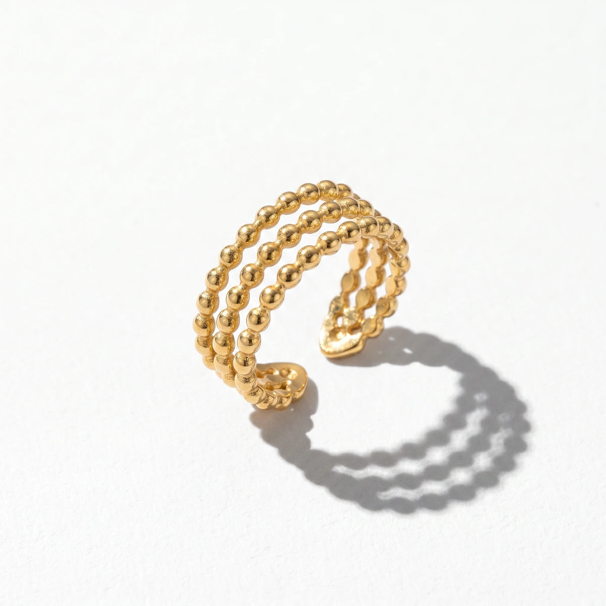 QIAOREN 13091-95 5Pcs 18K Gold Plated Stainless Steel Open Ring Set, Adjustable Stackable Heart Finger Rings