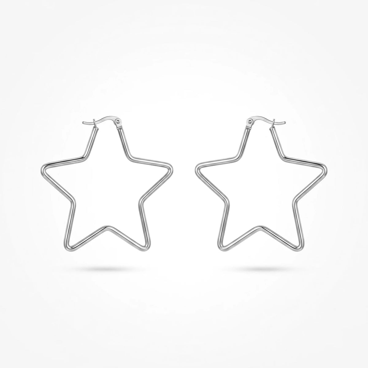 QIAOREN 12327 Trendy Star Hoop Earrings Gold Stainless Steel Sleek 5-Point Star Shaped Large Hoops Y2K Celestial Jewelry Women