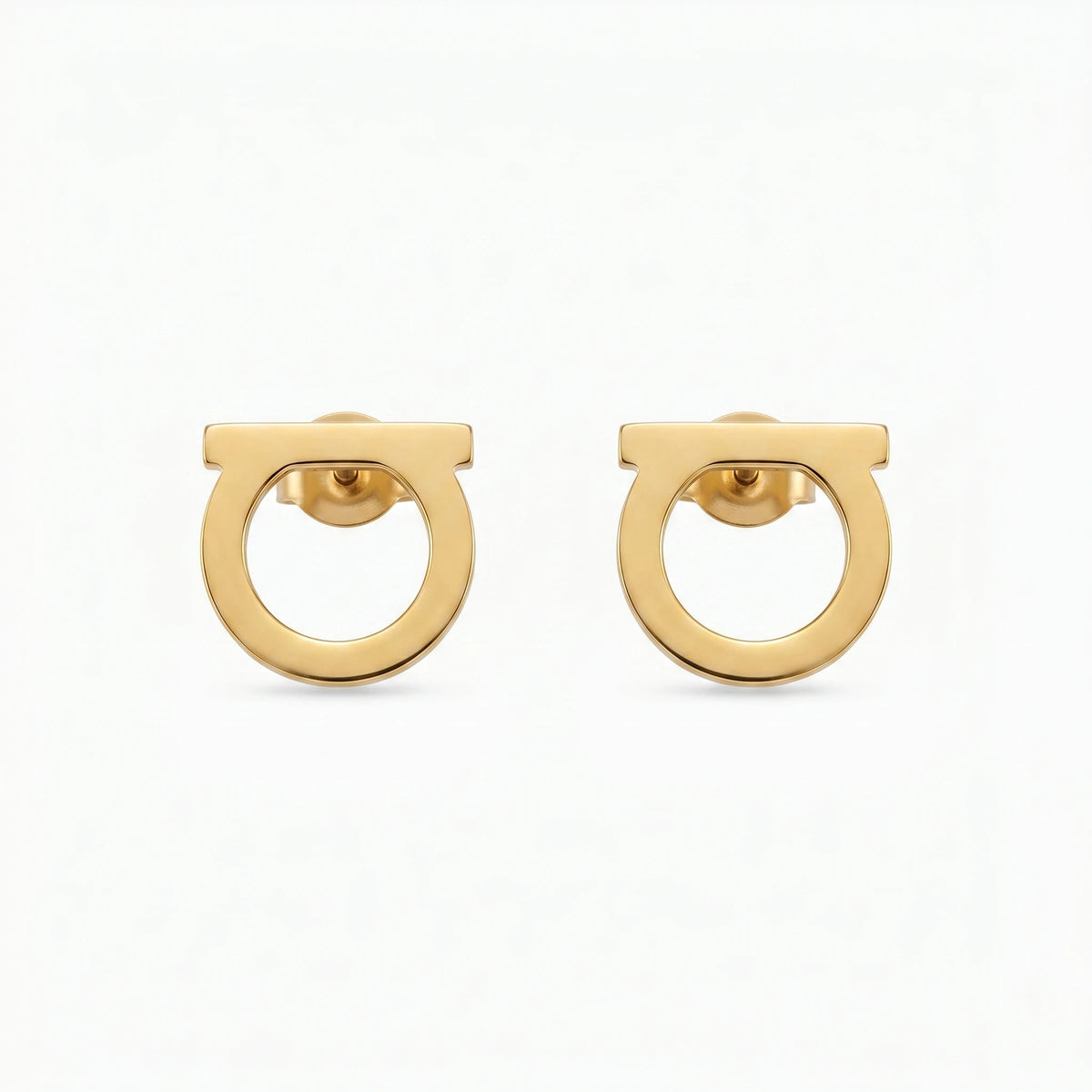 QIAOREN 10637 Anti Tarnish Stainless Steel D Shape Stud Earrings Gold Plated for Women