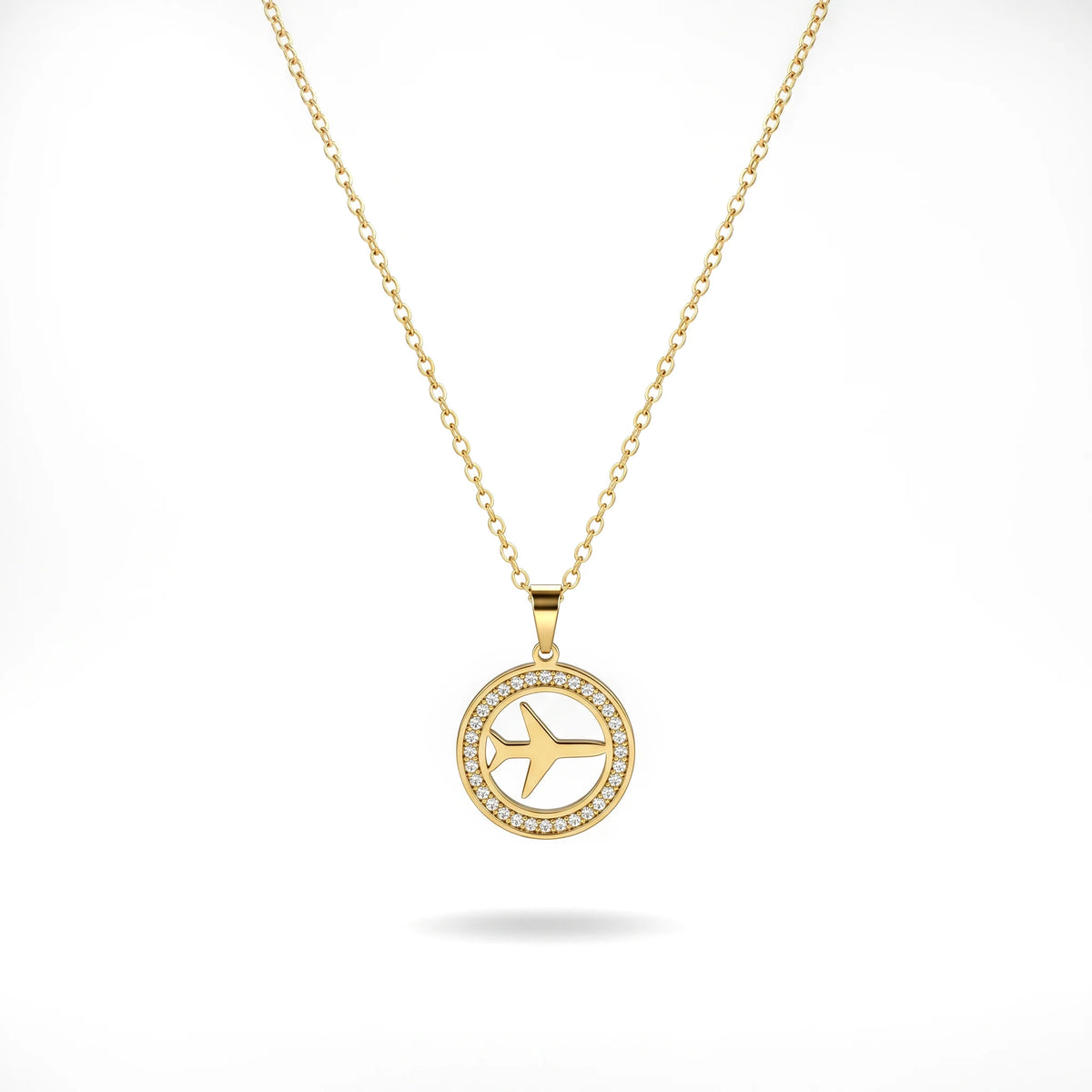 QIAOREN11926 Trendy Wanderlust Airplane Necklace Stainless Steel 18K Gold Plated Aircraft Pendant Travel Jewelry Women US EU
