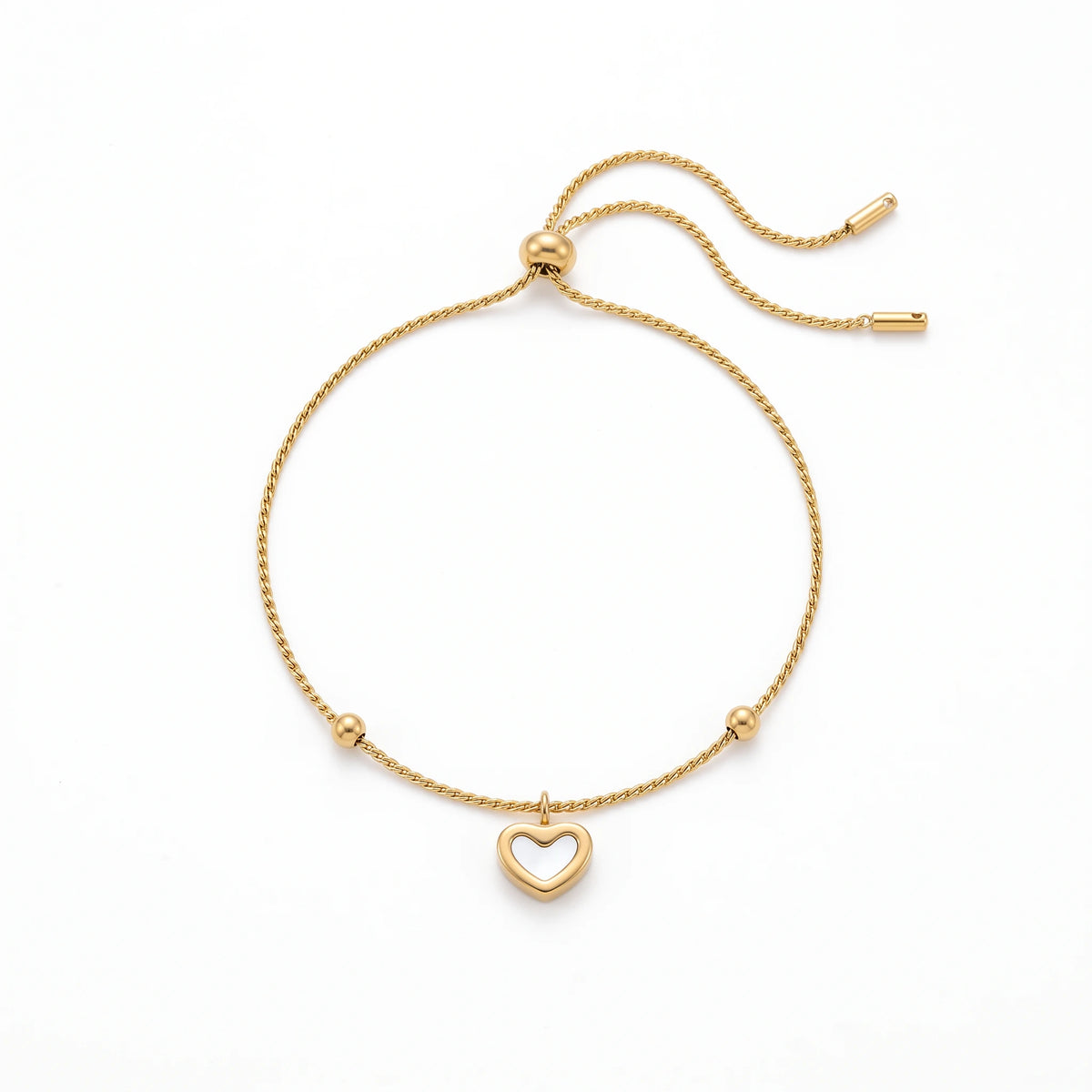 QIAOREN 13352 Gold Plated Stainless Steel Adjustable Slider Heart Bracelet Minimalist Dainty Jewelry for Women
